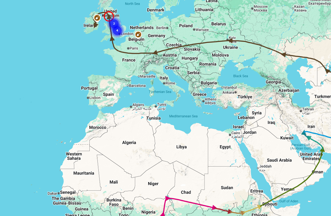 Migration Map: Burnetts of Yorkshire England and Colonial Virginia (R‑M269J)